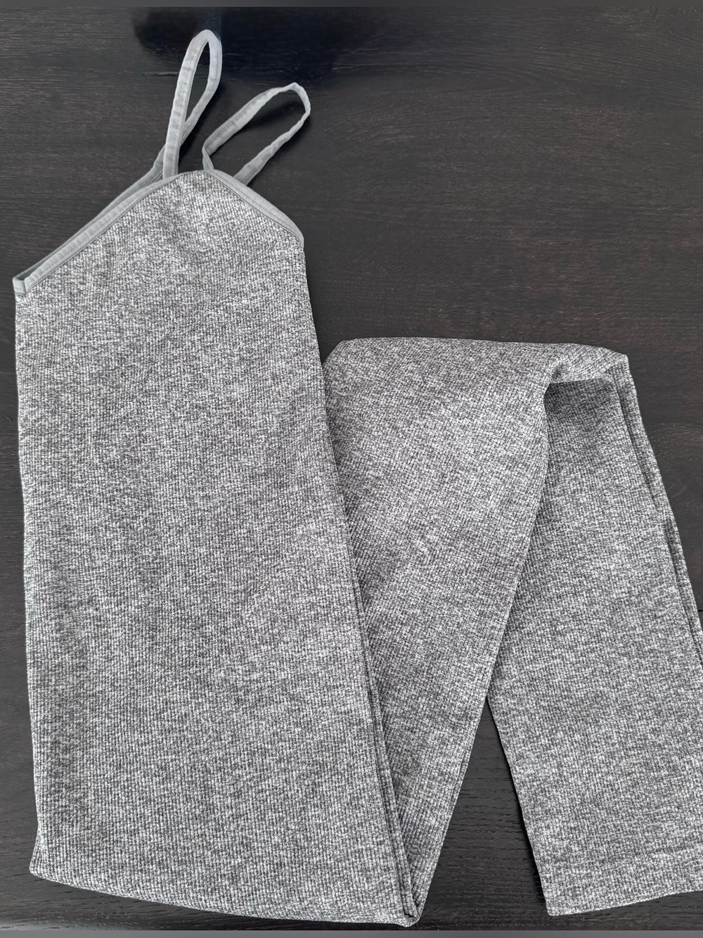 Gray Ribbed Tank and Leggings Set